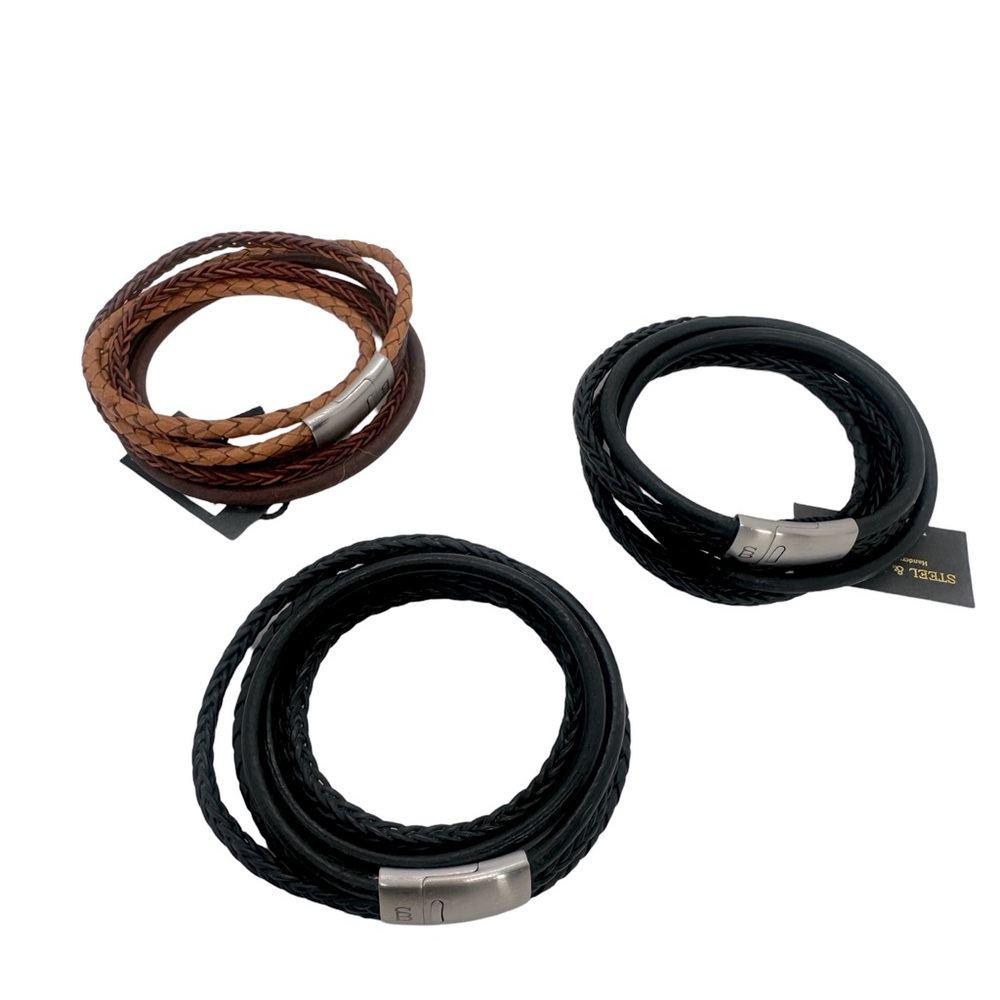 Handmade in Belgium men’s magnetic closure bracelets handwoven leather 3.5 inch